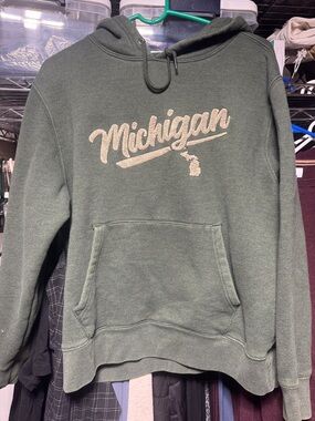 Michigan sweater  Script Hoodie in Olive Green